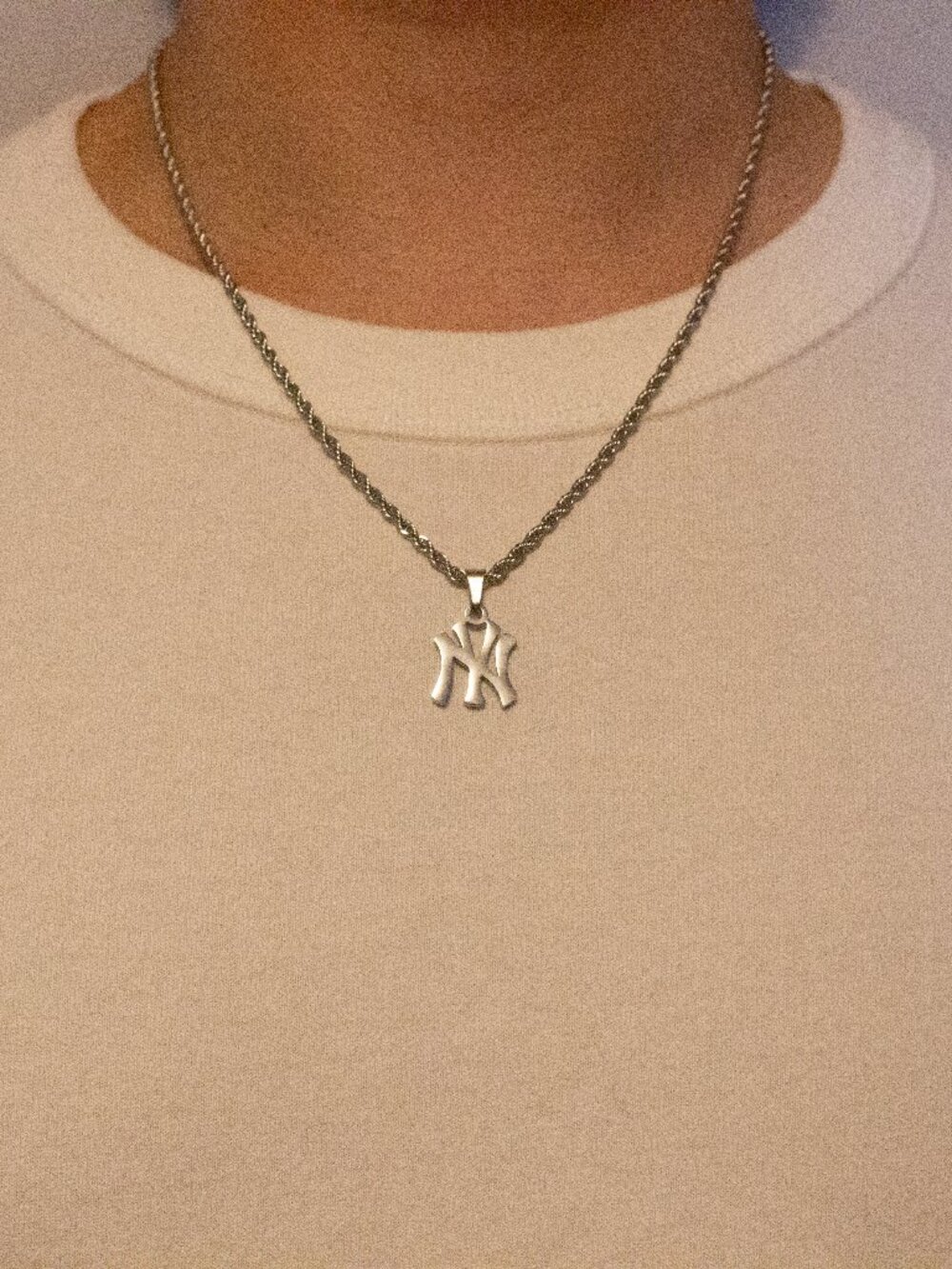 New York Yankees Necklace - 3mm Rope - Silver Plated - 20" - Baseball - Unisex